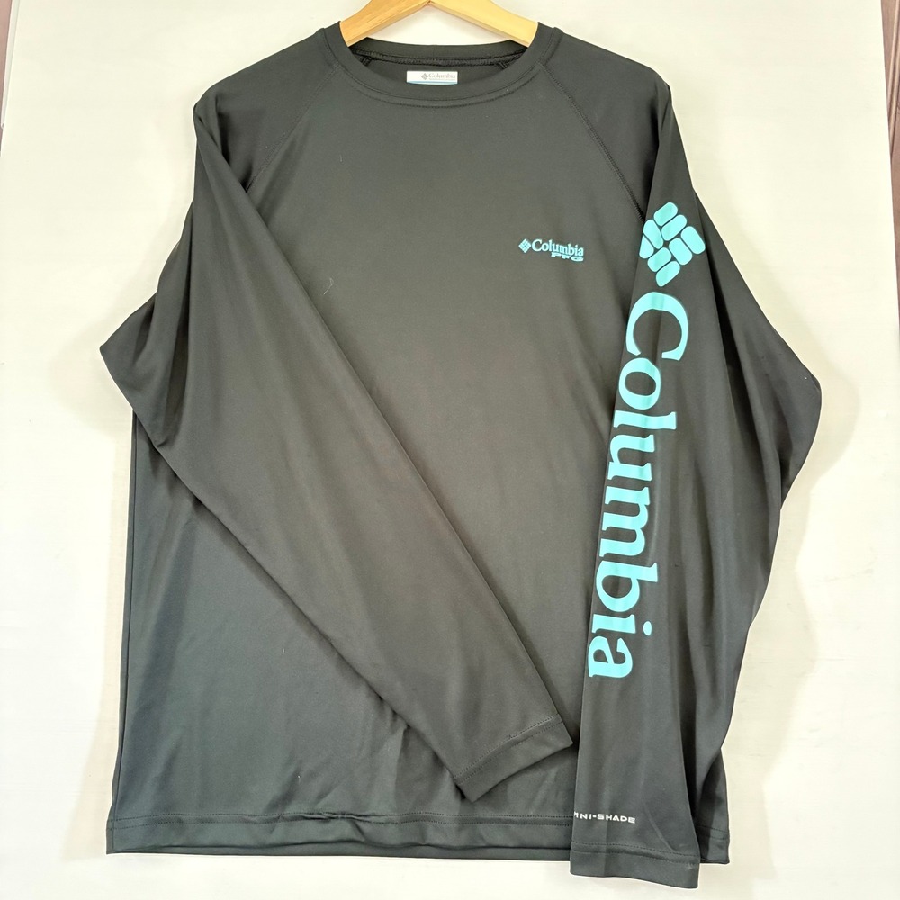 Columbia PFG Mens Long Sleeve Shirt Black Teal Omni-Shade Fishing Performance S